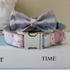 Dog Collars Bow Tie Collar And Leash Set Personalized Automatic Retractable For Dogs Free Engraved Neck Belt Flowers 07