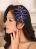 Headpieces Bohe Blue Rhinestone Crystal Wedding Accessories Hair Comb Bride To Be Headdress Hat Female Women Bridal Headwear