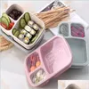 Zestawy organizacji przechowywania żywności Zestawy do przechowywania kuchni Zestawy Student Lunch Box 3 Grid Wheat St Biodegradable Microwave Bento Kid Dhxkc