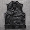 Hommes Gilets Noir Moto Biker En Cuir Gilet Hommes En Cuir Véritable Fermeture À Glissière Oblique Vestes Sans Manches De Haute Qualité Vache Gilets 221010