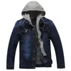 Herrjackor europeisk stil smal fit denim jacka mode lapel krage jean män casual hoody outwear single breasted streetwear