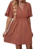 Casual Dresses DGIRL Women's Dress Print V-neck Short-sleeved Loose A-line Skirt 2022 Spring And Summer Season