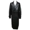 Herrläderfaux Mauroicardi Spring Autumn Long Black Overized Trench Coat Drop Shoulder Belt Rocks för 221010