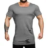 Regatas Masculinas Roupas da Moda Masculina Musculação Ginásio Esportes Vintage Hole Fitness T-shirt Estender T-Shirt Casual Manga Curta Ajuste Justo