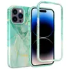 Mármol 3 en 1 Fundas híbridas a prueba de golpes de triple capa para Iphone 15 14 Pro Max 15Plus Plus 13 12 Flor de moda Floral PC dura Plástico Suave TPU Teléfono móvil Contraportada Piel