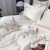 Bedding sets Gold Feather Embroidery Bedding Set Luxury Beige Satin Cotton Bedclothes Solid Color Duvet Cover Sheet Bedspread Pillowcases 221010