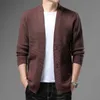 Herrtröjor 2021 Nya höst- och vintermärke Fashion Cashmere Sweater Men's Cardigan Pure Color Korean Casual Coat Jacket G221010