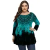 Shirt Plus Size Round Neck Printed 3/4 Sleeve T Casual Loose Peplum Tops Roupa Feminino Big Women Clothing Sizes 5XL