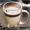 Set da tè e caffè Tazza in vetro borosilicato a doppia parete Resistente al calore Tè Latte Succo di limone Caffè Tazza d'acqua Bar Bicchieri Amante Gif Dhw8E