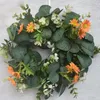 Decorative Flowers Rustic Eucalyptus Wreath Garland Large Greenery Fake 12in Green Leaves Small Daisy For Door Wall Home Porch Decoration