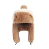 Berets Kinder-Wintermütze mit Ohrenklappen, warme russische Uschanka für Mädchen und Jungen, dicke, winddichte Kunstfell-Bombermütze für Kinder