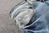 Jeans da uomo con lettera ricamata, pantaloni in denim effetto consumato, blu, strappati, strappati, strappati, neri, skinny, dritti, con fori, taglia 28-40 lunghi