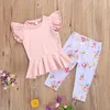 Clothing Sets 1-6Years Kids Baby Girls Top Floral Trousers Short Sleeve Ruffle Round Collar High Waist Flouncing Hem Elastic Clothes