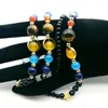 목걸이 귀걸이 세트 7 Charka Handmade Universe Galaxy Guardian 별을 가진 여성을위한 8 개의 행성 태양계 돌 Stones Beads Bracelet Gifts