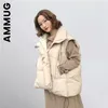 レディースベストAmmug Loose Womens Seveless Jackets Solid Turn Down Collar Ladies Winter Vest Korean Style Watistcoat for Female221010