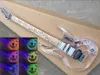 Guitare électrique acrylique transparente avec lumière LED colorée, manche en érable, offre personnalisée