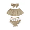 Ensembles de vêtements enfant en bas âge bébé fille vêtements hauts courts T-Shirt dentelle pompon balle Shorts pantalons tenues d'été