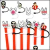 Drinking Straws 9pcSset St Toppers Moldes Er Bad Bunny Stranger Things Charms Reutilable Splash Proof Drinking Dust PG Decorative 46205516