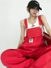 Women's Jeans Red Streetwear Denim Suspenders Pant Summer Loose Wide Leg Cool Salt Net Fried Street 221011