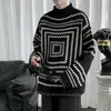 Men's Sweaters Men Mock Neck Pullovers Design Harajuku High Street Long Sleeve Loose Sweater S-3XL BF Knitted Streetwear Vintage Striped Jumper G221010