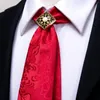 Bow Binds Hi-Tie Red Men's Krawatte Set Luxusring Paisley Seide für Männer Modedesign Hanky ​​Manschettenknöpfe Hochzeitsqualität Krawatte