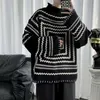 Men's Sweaters Men Mock Neck Pullovers Design Harajuku High Street Long Sleeve Loose Sweater S-3XL BF Knitted Streetwear Vintage Striped Jumper G221010