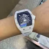 2022 White Mens Automatic Mechanical Watch Ceramic Hollow Out الشخصية المضيئة في الغلاف الجوي مقاوم للماء