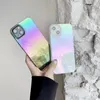 Aurora Laser coloré goutte de pluie étuis pour iphone 14 11 12 13 Pro Max X Xs Xr 7 8 Plus dégradé PC couverture arrière rigide