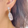 Hoop Earrings Trendy Geometric Drop For Women Wedding Cubic Zirconia Dubai Bridal Costume Jewelry Summer Party E10257