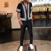 2022 Summer Printed Shirt Tracksuits For Mens Short Sleeve Cardigan Button Lapel Shirts and Casual Pants 2 Piece Set Al653617079461