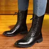 Stiefel Herren Luxus Mode Echtes Leder Schwarz Herbst Winter Schuhe Schnüren Hohe Stiefel Punk Motorrad Lange Botas Masculinas Mans