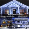 Strängar 96 LED ICICLE LIGHTS Vattentät fönster gardin sträng ljus utomhus för bröllopsfest hem trädgård vägg dekoration