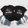 Sweat à capuche imprimé pour femmes, chemisier à manches, col, hauts pour Couple, tunique décontractée pour femmes, t-shirt court de saint-valentin, chemises rondes