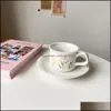 カップソーサー中世のクリエイティブコーヒーカップとソーサーセット文学レトロスタイルアフタヌーンティーセラミックホームオフィスドリンクカップドロップD DHDO8