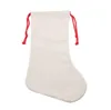 Sublimation Blanc Bas De Noël Sac Toile De Jute Linge Halloween Noël Personnalisé Transfert De Chaleur Impression Cordon Chaussettes 1011