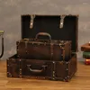 Valises Vintage vieille valise de voyage en cuir maison organisateurs de vêtements boîtes de rangement grande capacité bagages boîte en bois accessoires ornements