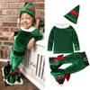 Speciale gelegenheden Girls Kerstcosplay Bell Bottom Velvet Suit met lange mouwen Lijpercarnaval Party Santa Claus Kostuum 4-delige 2-8 jaar oud 221011