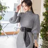 Casual Dresses 2022 Autumn Winter Thick Mermaid Sweater Elegant Knit Lanthern Sleeve Slim Mid-Length Female Chic Vestidos