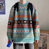 Men's Sweaters Mannen Gebreide Vintage Grafische Trui Met Patroon Bruin Blauw Truien En Jumpers Koreaanse Streetwear Harajuku G221010