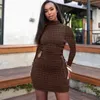 Sexy Bandage Slim Bodycon Dress Feminino Soild Color Short Mini Dresses Manga Longa Clubwear Frete Grátis