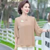 Women's Blouses Chiffon Women Summer Tops Chinese Style Half Sleeve Butterfly Decoration Casual Loose Stand-Up Collar Blusas MM0336