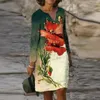 カジュアルドレスヴィンテージフローラルプリント女性ドレス2022秋のファッション長袖Vネックローブ女性ルーズミディサンドレスレディースベスティドス