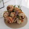 Artificial Silk Peony 8 Heads Bouquet Fake Flowers Faux Floral Greenery Plant Leaves Wedding Room Home Party Garden Decor G7192c