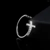 Wedding Rings Classic Silver Color Rhinestone Cross Ring Open Cuff Love Heart Verstelbaar voor vrouwen Girls Party Valentijnscadeaus