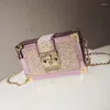 Evening Bags SENDEFN Style Fashion Glitter Sequins Small Box Bag PU Leather Combined Chain Purses Versatile Luxury Crossbody