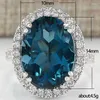 Trouwringen Luxe trendy verzilverd ovaal voor vrouwen donkerblauw cz stenen inleg mode sieraden elegante dame feest cadeau ring