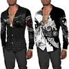 Mannen Casual Shirts Viking De Raaf Van Tattoo 3D Print Mannen Shirt Retro Harajuku Revers Dichtgeknoopt Streetwear Lange mouw Tops Vest