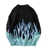 Men's Sweaters Hip Hop Pullover Men Women Blue Pink Fire Flame Knitted Oversized Harajuku Streetwear Tops Casual Couple G221010