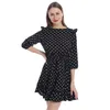 Casual Kleider Frauen Sommer Kleid Dot Rüschen O Hals Hohe Taille Mini Drei Viertel Laides Niedlich