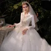 Luxus-Ballkleid-Hochzeitskleider, elegante lange Ärmel, Spitzenapplikationen, schmales Brautkleid mit Perlen, Schärpe, Schleppe, Tüll, Übergröße, nach Maß